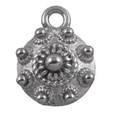 Bouton Zélandais Breloque Acier Inoxydable (15 x 13 mm) Argent Antique (1 pièce)