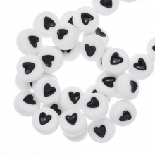 Perles Lettres Acryliques Coeur (7 x 4 mm) White-Black (350 pièces)