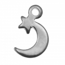 Breloque Acier Inoxydable Lune / Étoile (11 x 7 mm) Argent Antique (25 pièces)