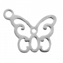 Breloque Acier Inoxydable Papillon (13 x 11 mm) Argent Antique (4 pièces)