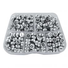 Assortiment - Perles Lettres Alphabet Voyelles (7 x 3.5 mm) Silver-Black (50 perles par lettre) 