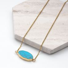 Collier Acier Inoxydable avec Pendentif Marbre Bleu (45 cm) Or (1 pièce)