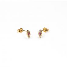 Clous d'oreilles Œil avec Perles en Strass Rose (7,5 x 3,5 mm) Or (2 pièces)