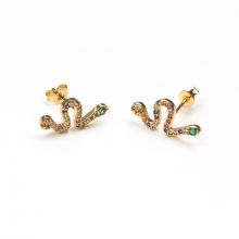 Clous d'oreilles Serpent avec Perles en Strass Arc-en-Ciel (17 x 8 mm) Or (2 pièces)