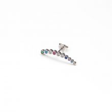 Clous d'Oreilles Barre avec Pierres Strass Arc-en-Ciel (21 x 4 mm) Argent (1 pièce)