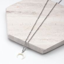 Collier Acier Inoxydable avec Pendentif Corne White (45 cm) Argent Antique (1 pièce)