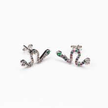 Clous d'Oreilles Serpent avec Pierres Strass Arc-en-Ciel (17 x 8 mm) Argent (2 pièces)