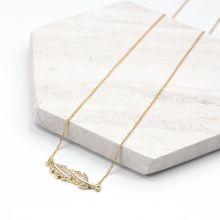 Collier Acier Inoxydable Feuille avec Strass (48 cm) Or (1 pièce)