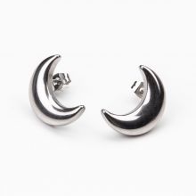 Clous d'Oreilles Acier Inoxydable Lune (20 x 15 mm) Argent Antique (2 pièces)